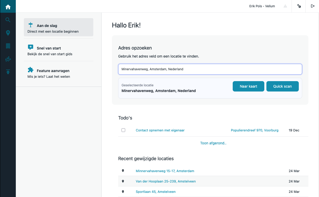 Screenshot van het Home-dashboard